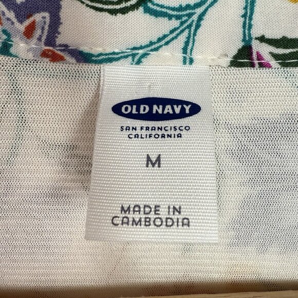 Old Navy Womens Dress Sz M Multicolor Floral Peasant Long Sleeve Pintuck Front - Picture 6 of 8